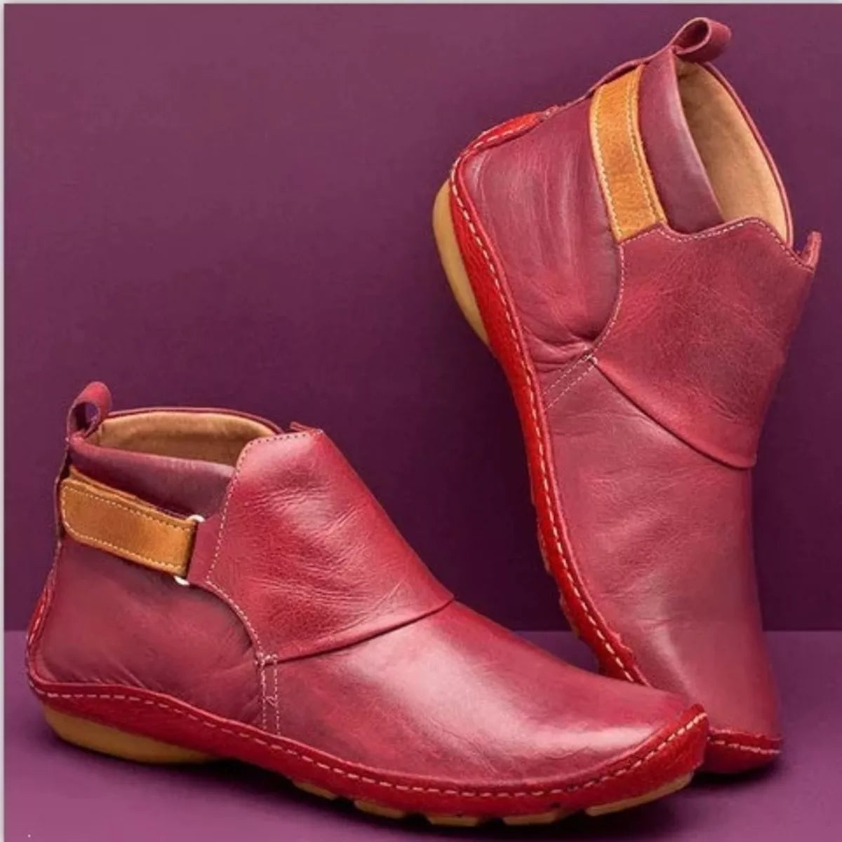 Contrast Strap Detail Ankle Boots in Red