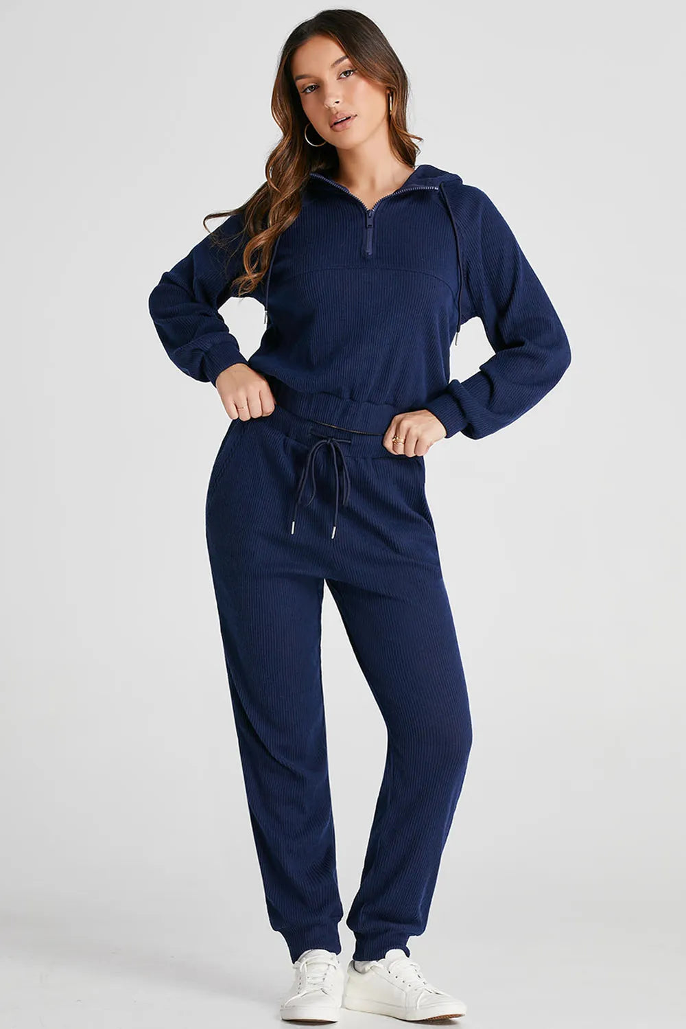 Drawstring Half Zip Hoodie and Joggers Active Set - Lilixa.store