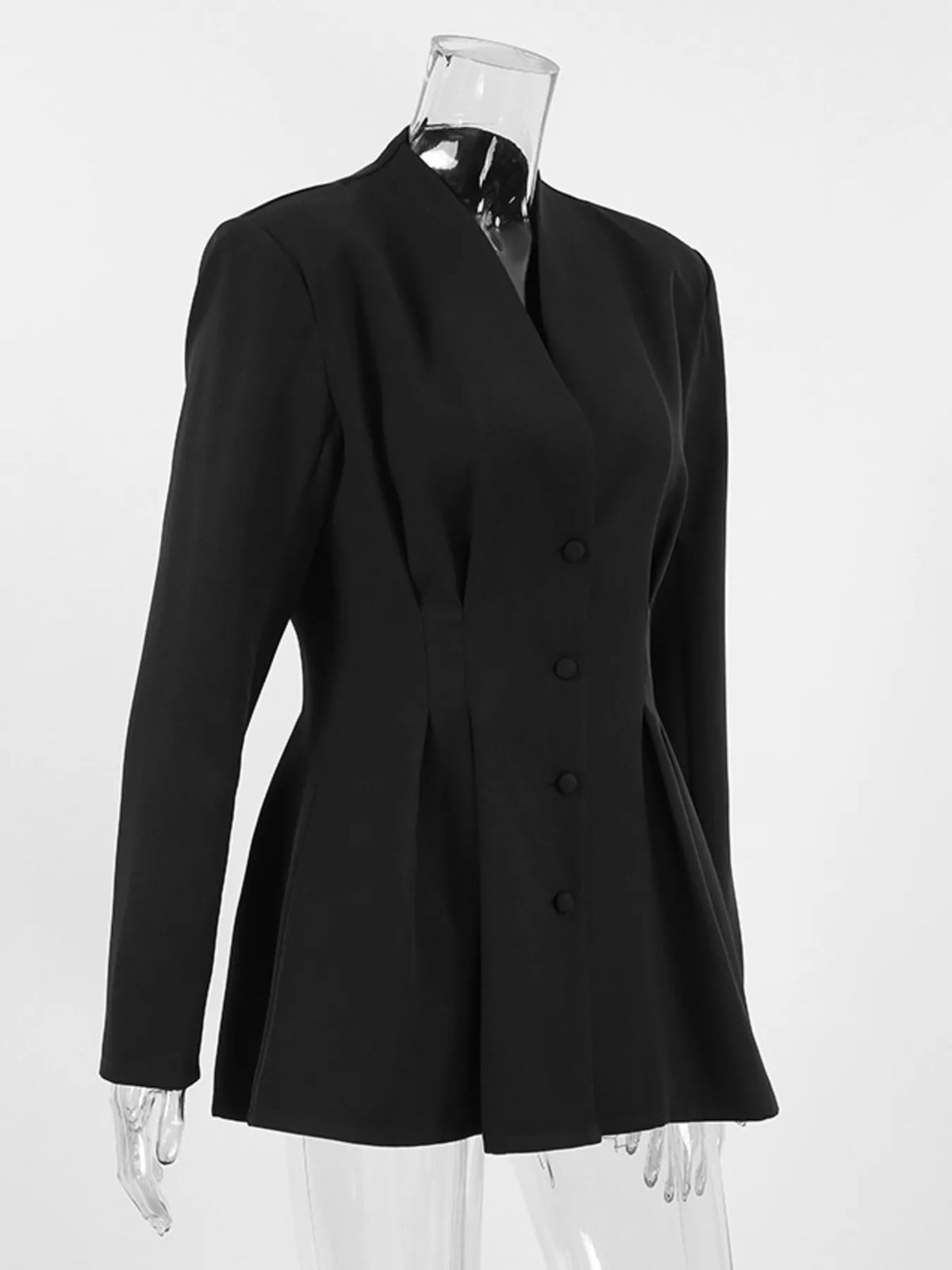 Fitted Button-Down Jacket in Black, view 6