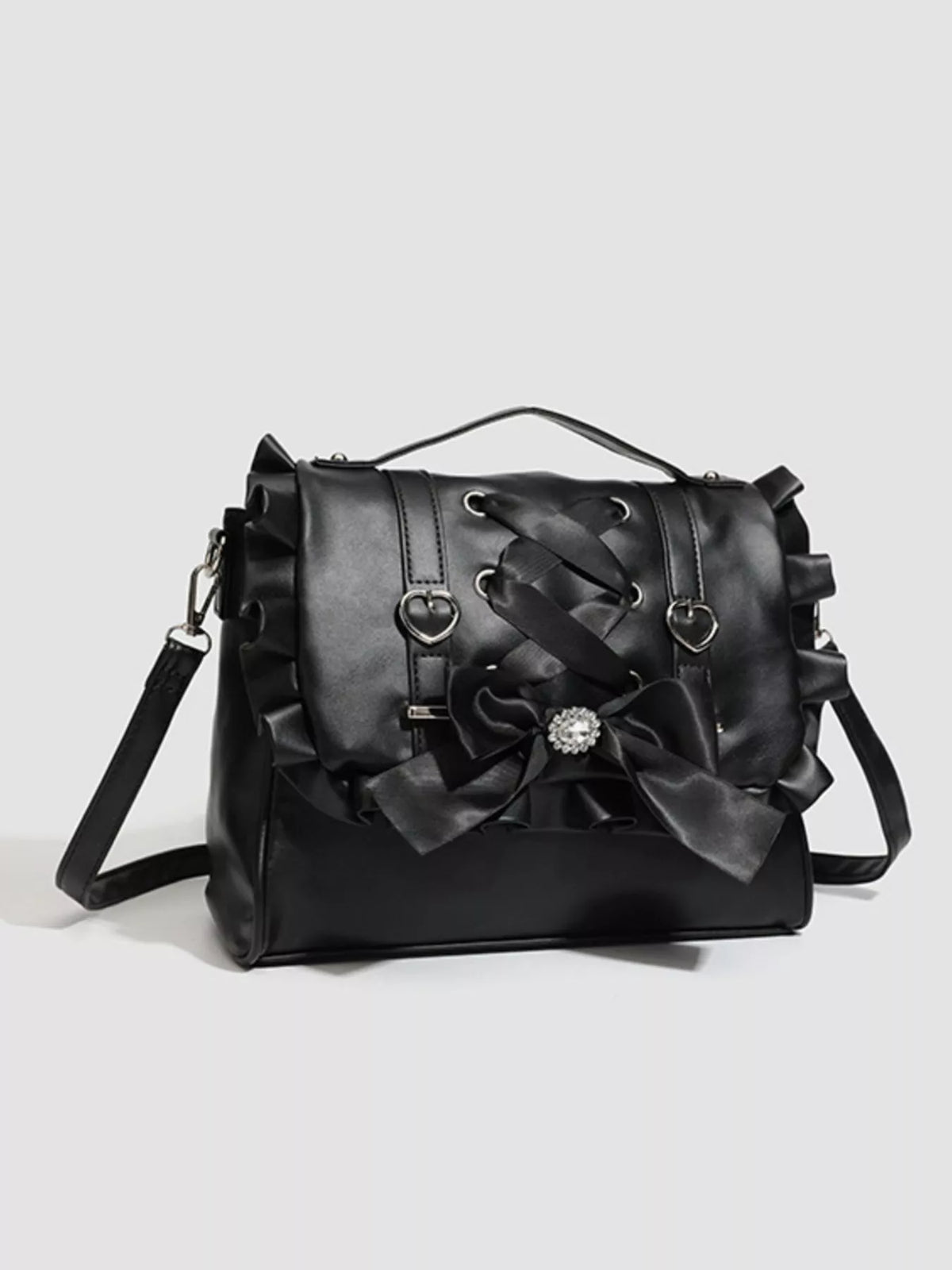 Ruffled Lace Up Bow Backpack Bag - Lilixa.store