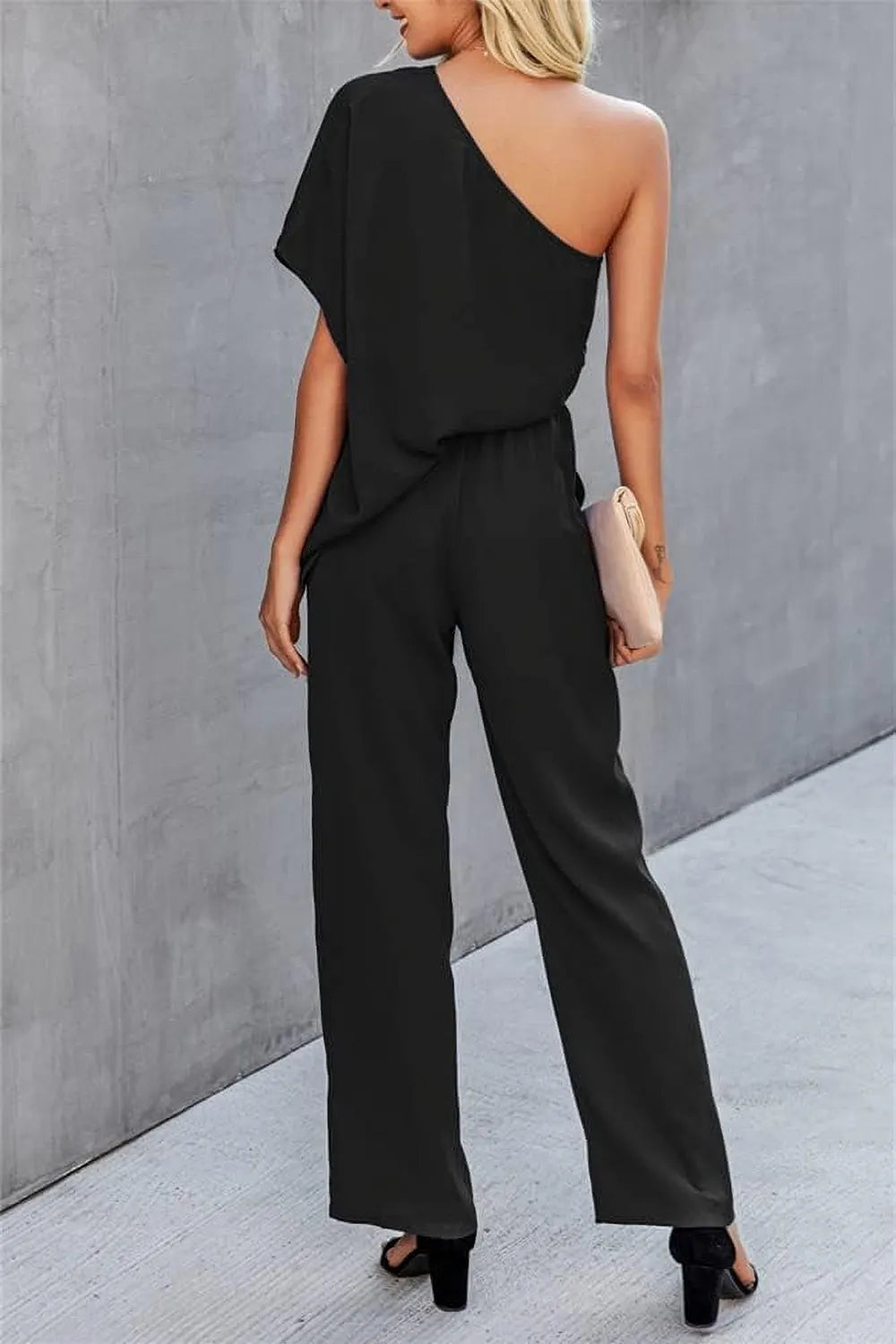 Single Shoulder Short Sleeve Jumpsuit - Lilixa.store