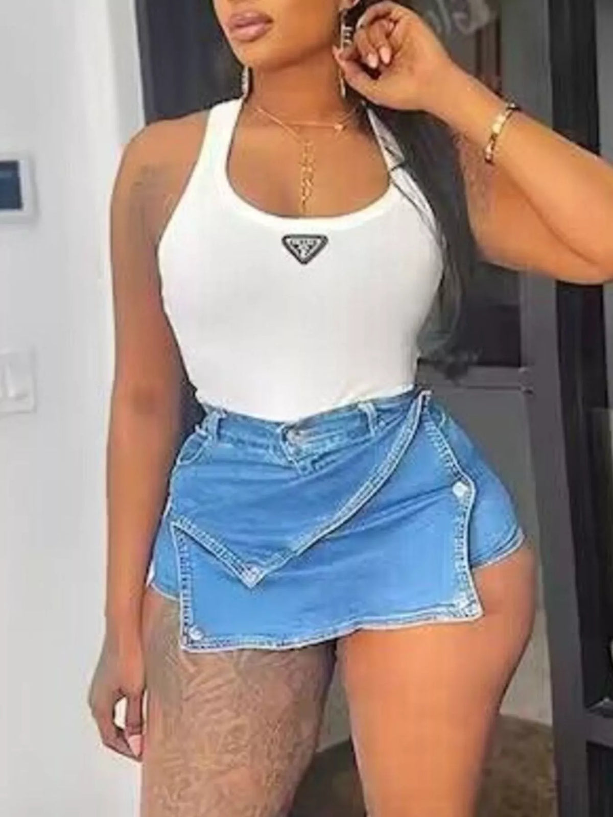 Asymmetrical Wrap Denim Skort - Lilixa.store
