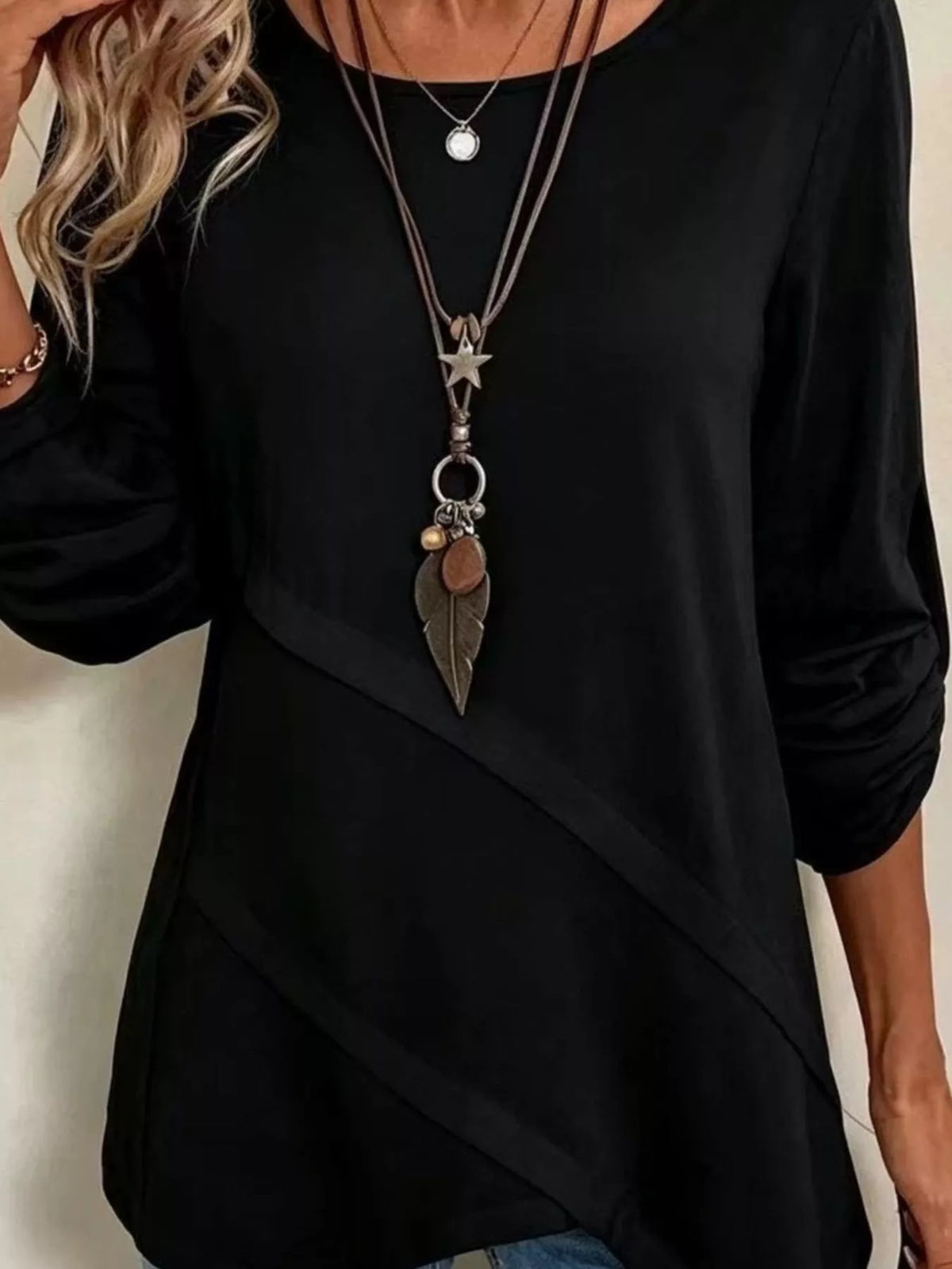 Asymmetrical Hem Solid Color Linen Blouse, view 6