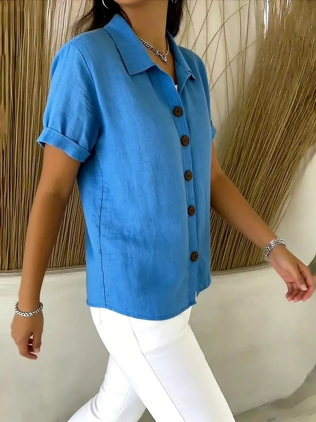 Full Size Button-Down Short Sleeve Shirt Plus Size - Lilixa.store
