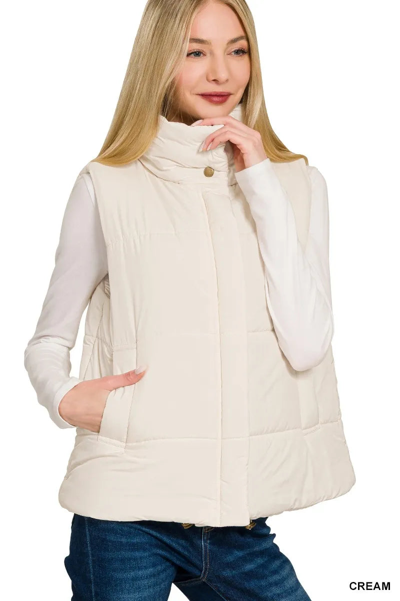 Zenana High Neck Zip-Up Vest Coat - Lilixa.store