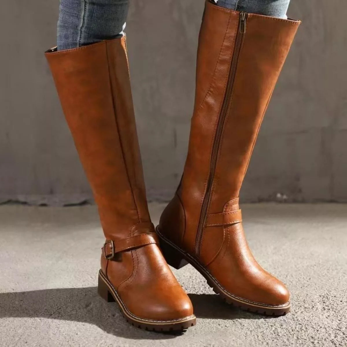 Round Toe Block Heels Boots, view 3