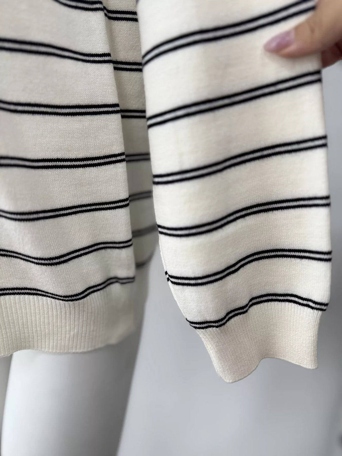 Classic Striped Crewneck Knit Top with Layered Sweater Detail, view 9