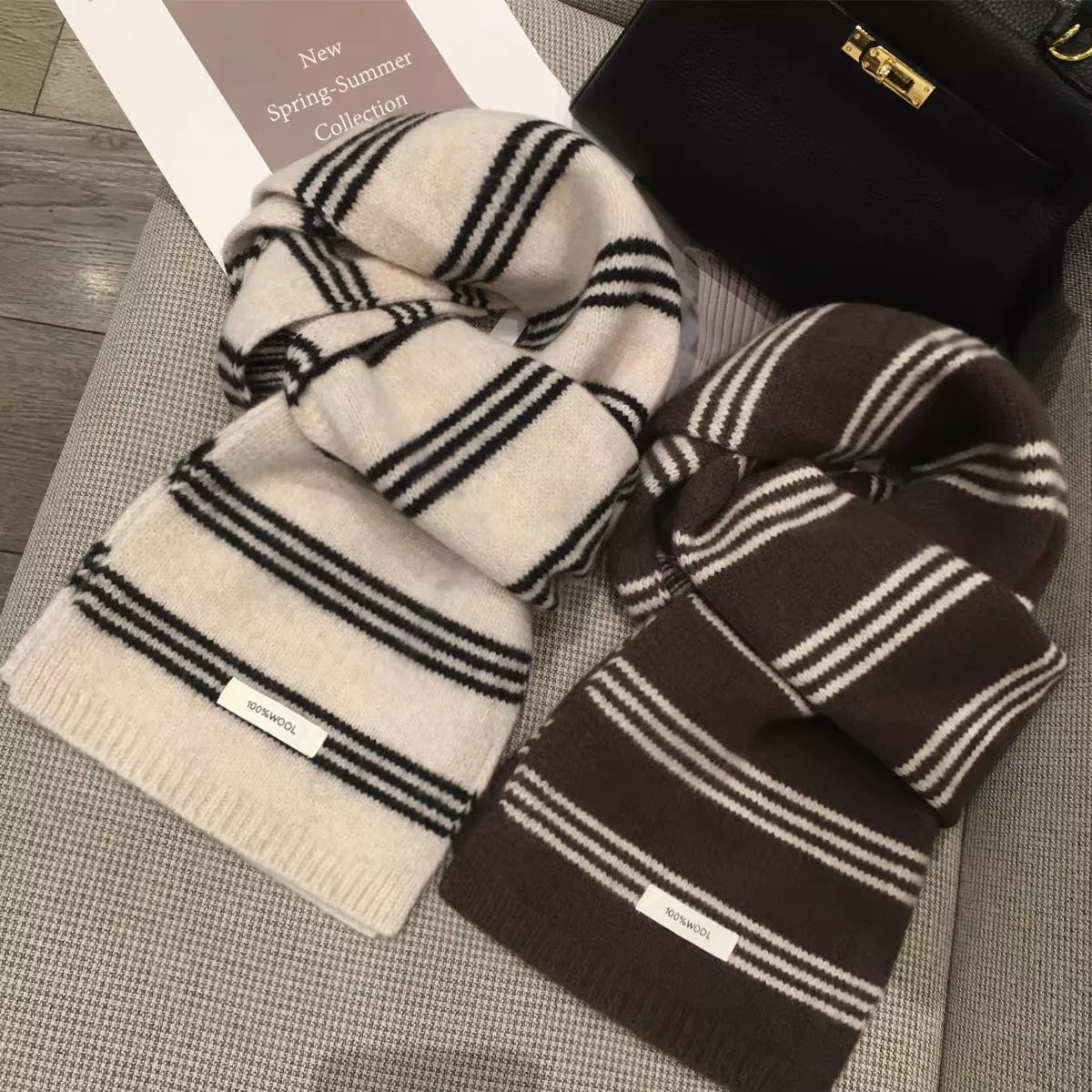 Wool Striped Contrast Knit Warm Scarf - Lilixa.store