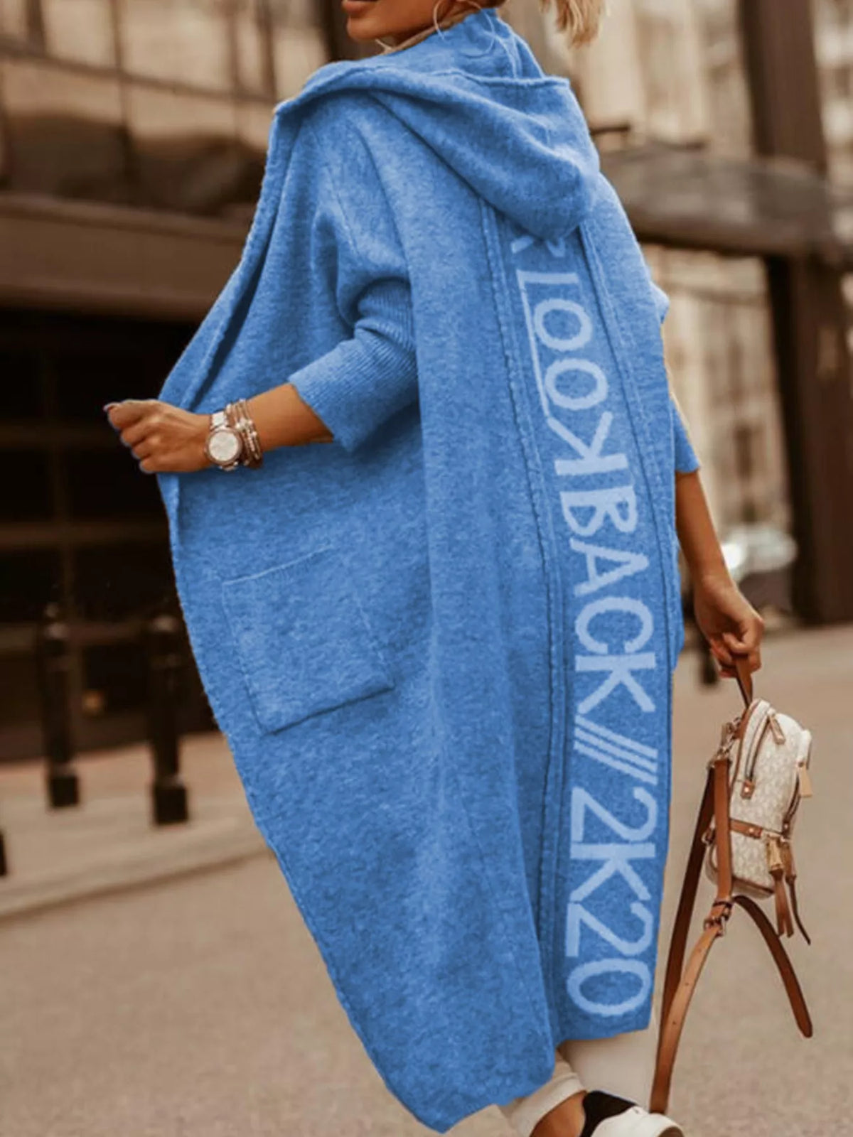 Full Size Letter Back Hooded Cardigan Plus Size