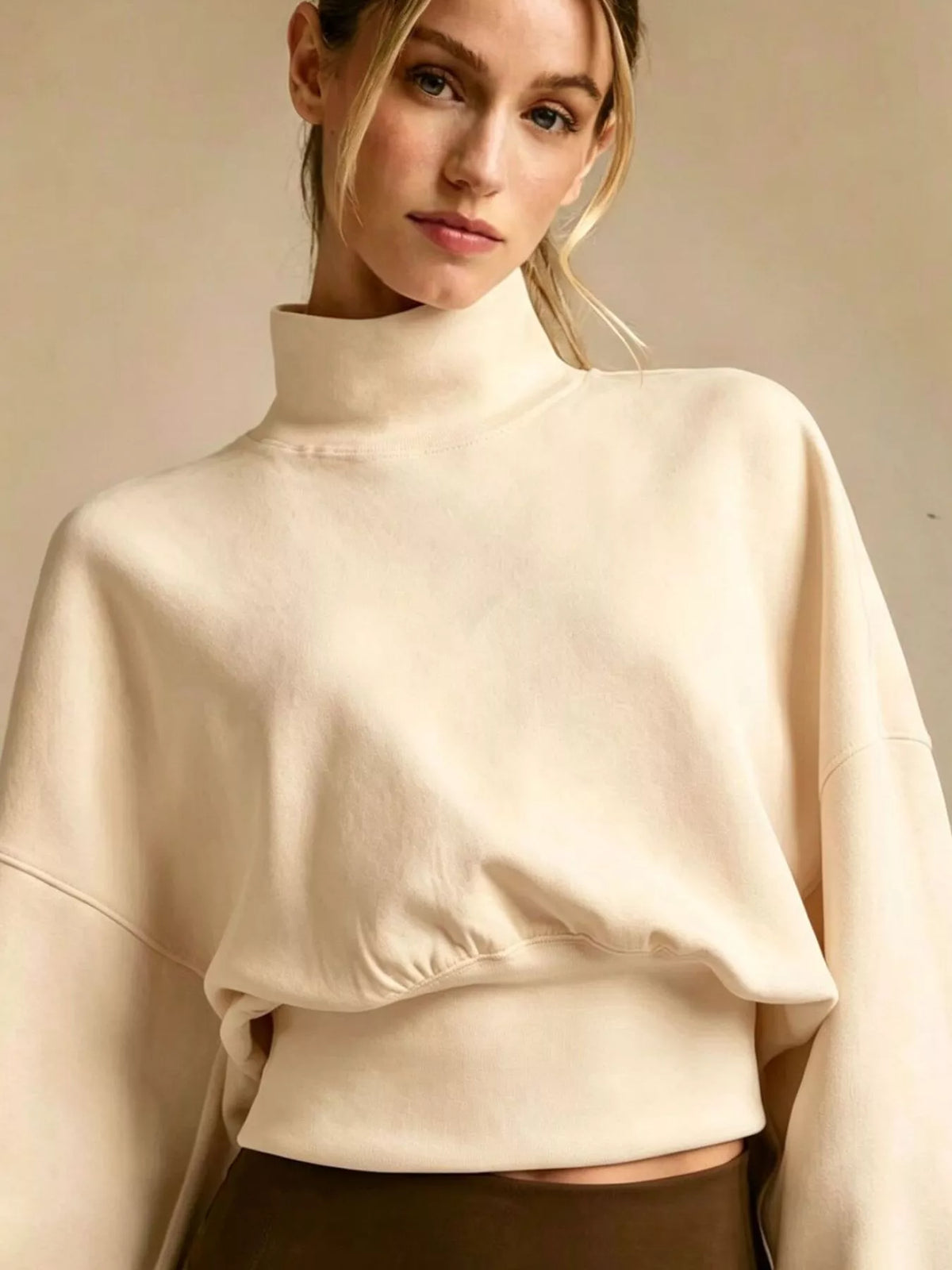 Turtleneck Dropped Shoulder Sweatshirt - Lilixa.store