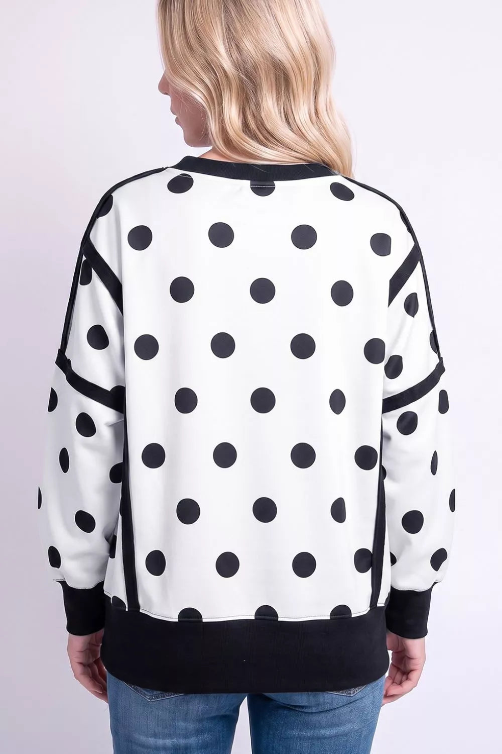 Polka Dot Crew Neck Sweatshirt - Lilixa.store