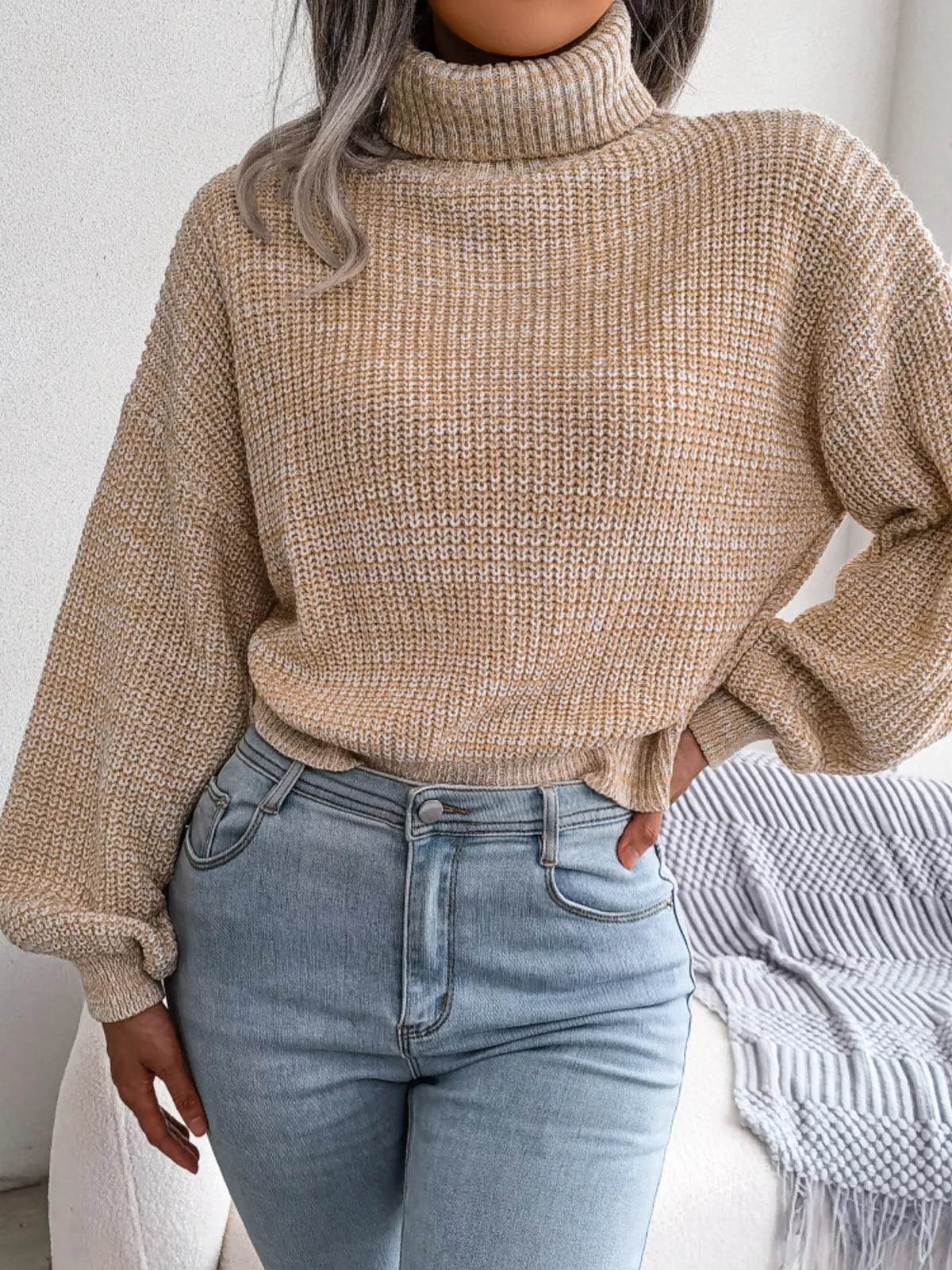 Turtleneck Dropped Shoulder Sweater