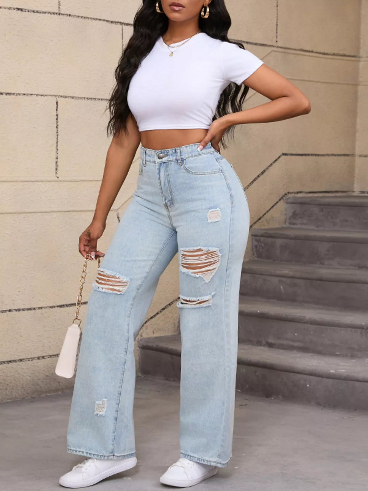 Distressed Wide-Leg Jeans - Lilixa.store