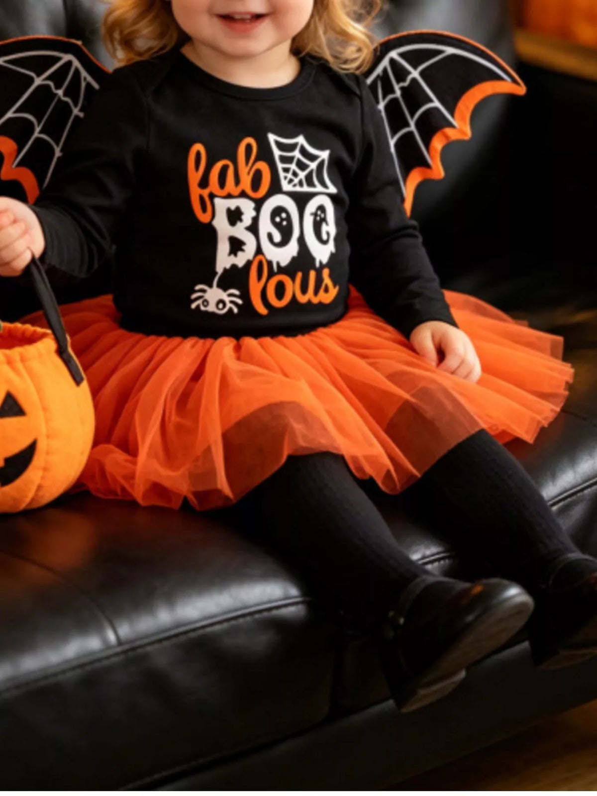 Children's Halloween 'Fab-Boo-Lous' Bat Wing Long Sleeve Top and Tulle Skirt Set - Lilixa.store