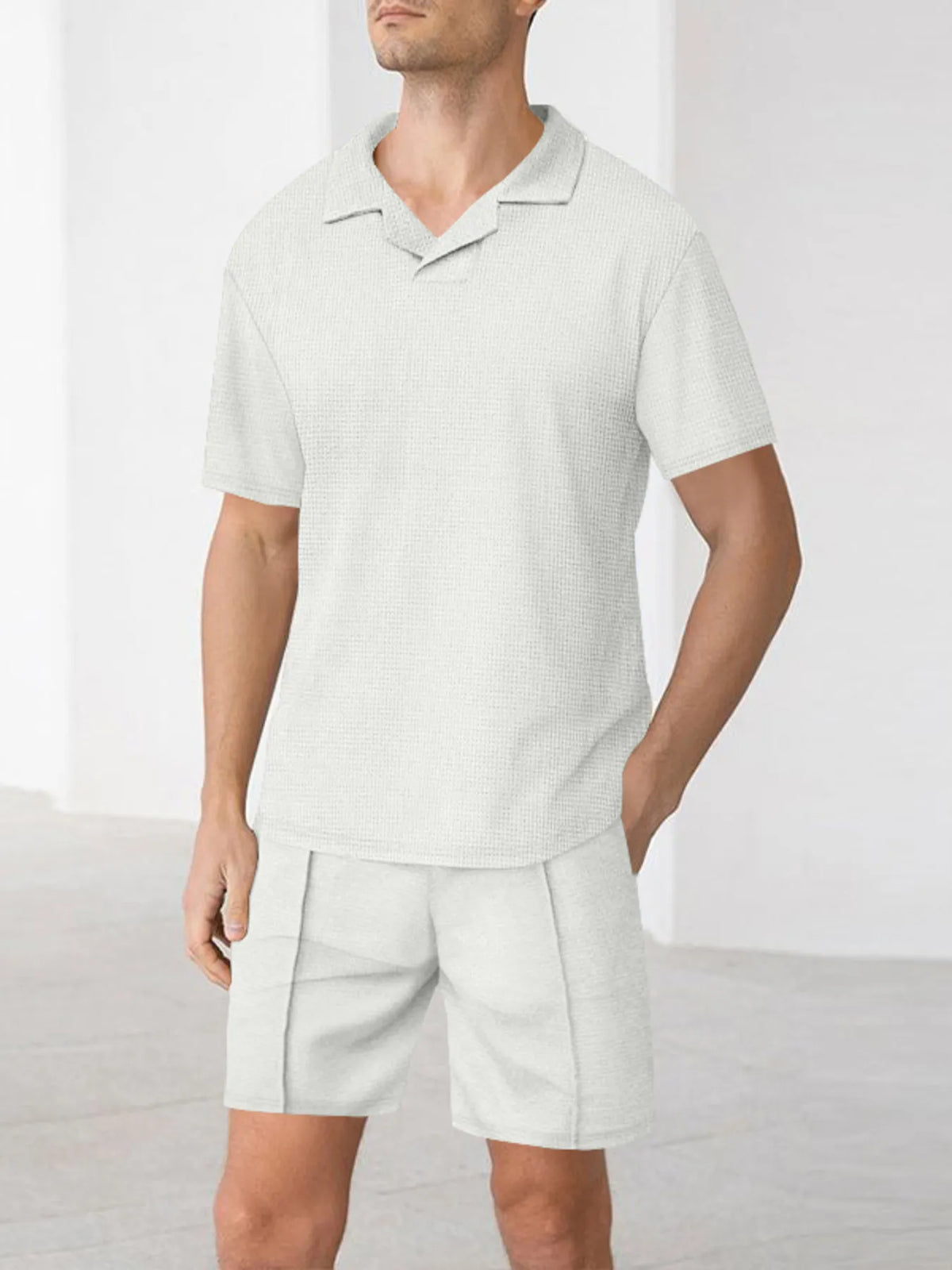 Men's Full Size Short Sleeve Top and Shorts Matching Set Plus Size in White
