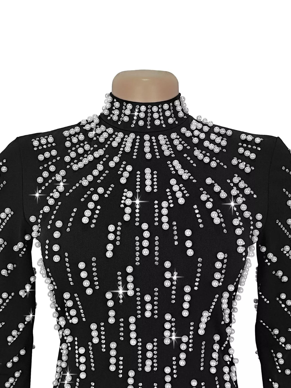 Embellished Mock Neck Maxi Dress in Black, view 8