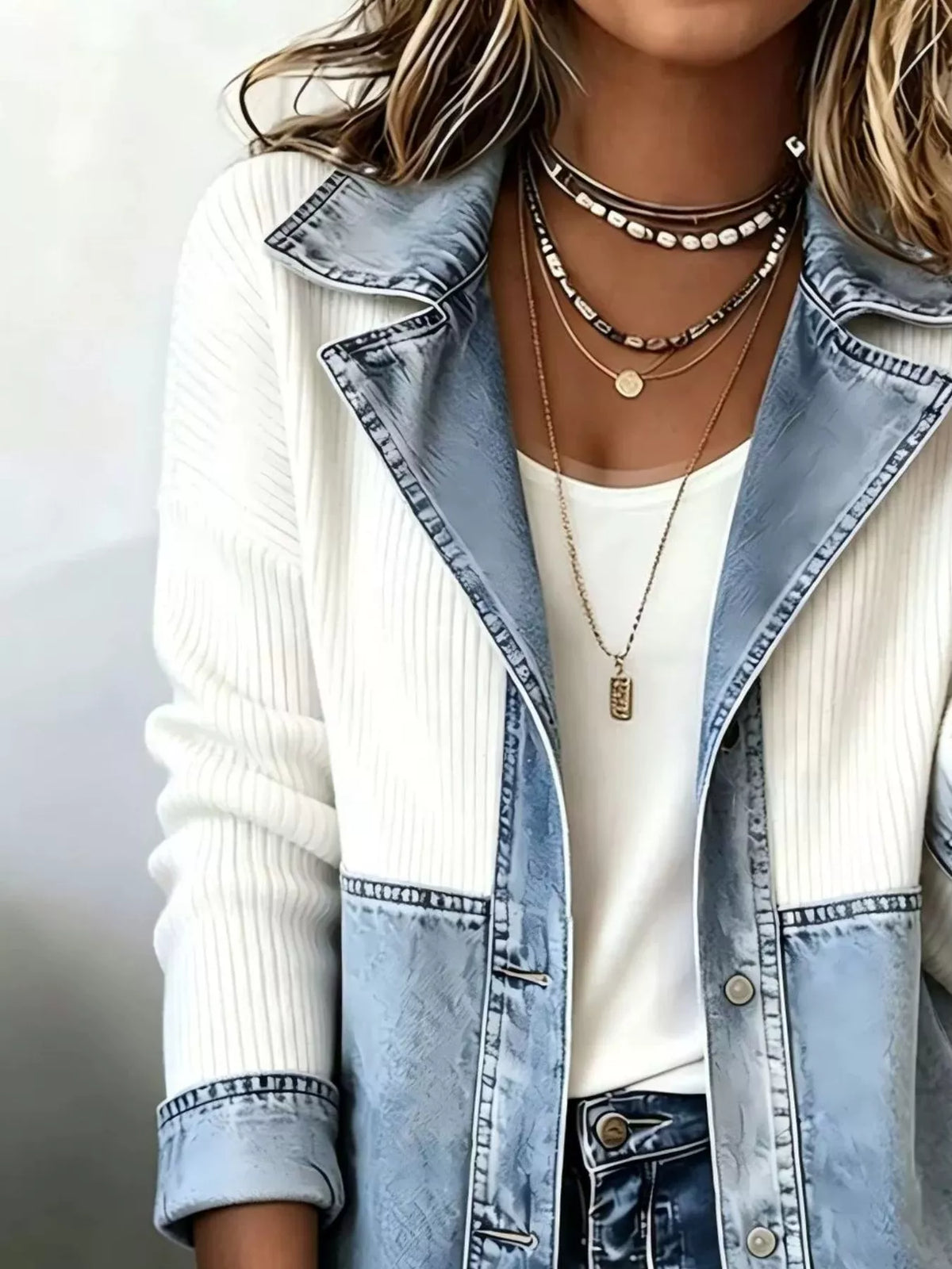 Color-Block Denim and Knit Patchwork Casual Jacket - Lilixa.store
