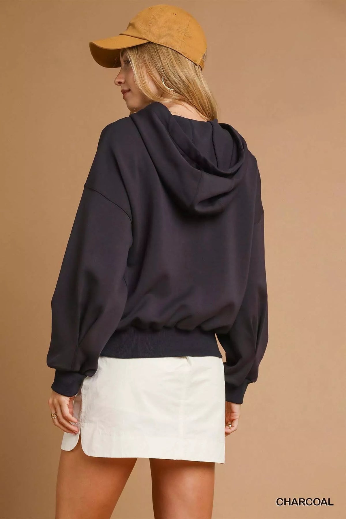 Umgee Zip-Up Fleece Hooded Jacket in Charcoal, view 3