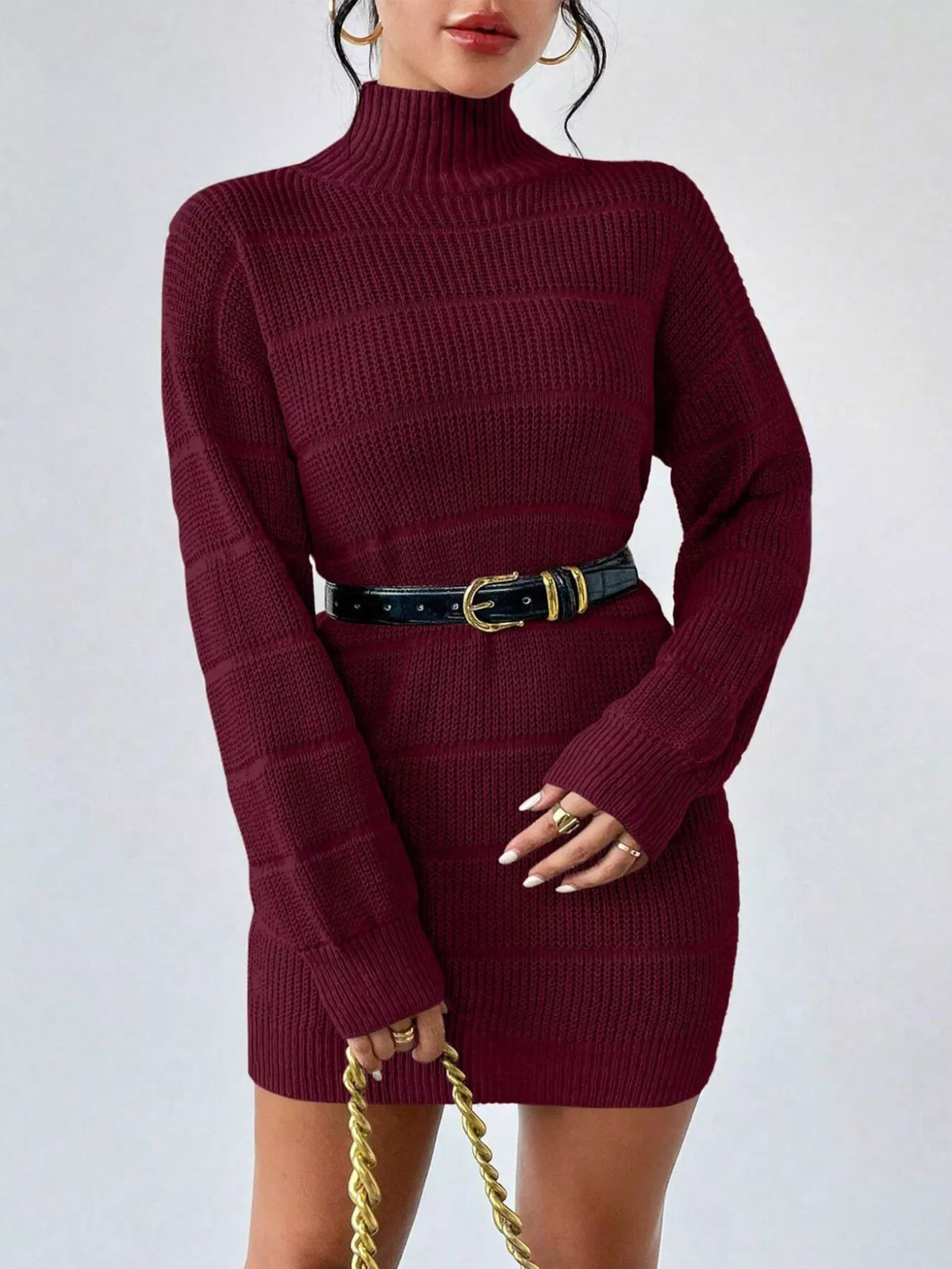 Turtleneck Long Sleeve Sweater Dress