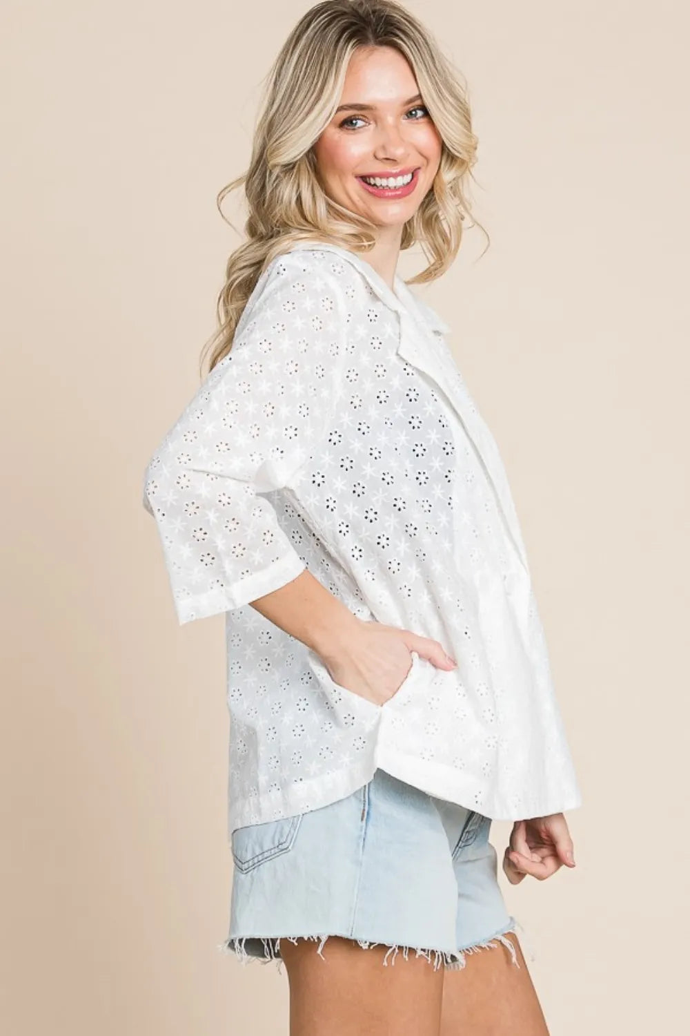 Culture Code Double Breasted Eyelet Jacket with Pockets, view 3