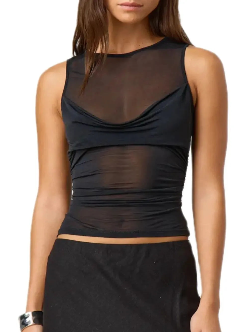 Ruched Round Neck Tank - Lilixa.store