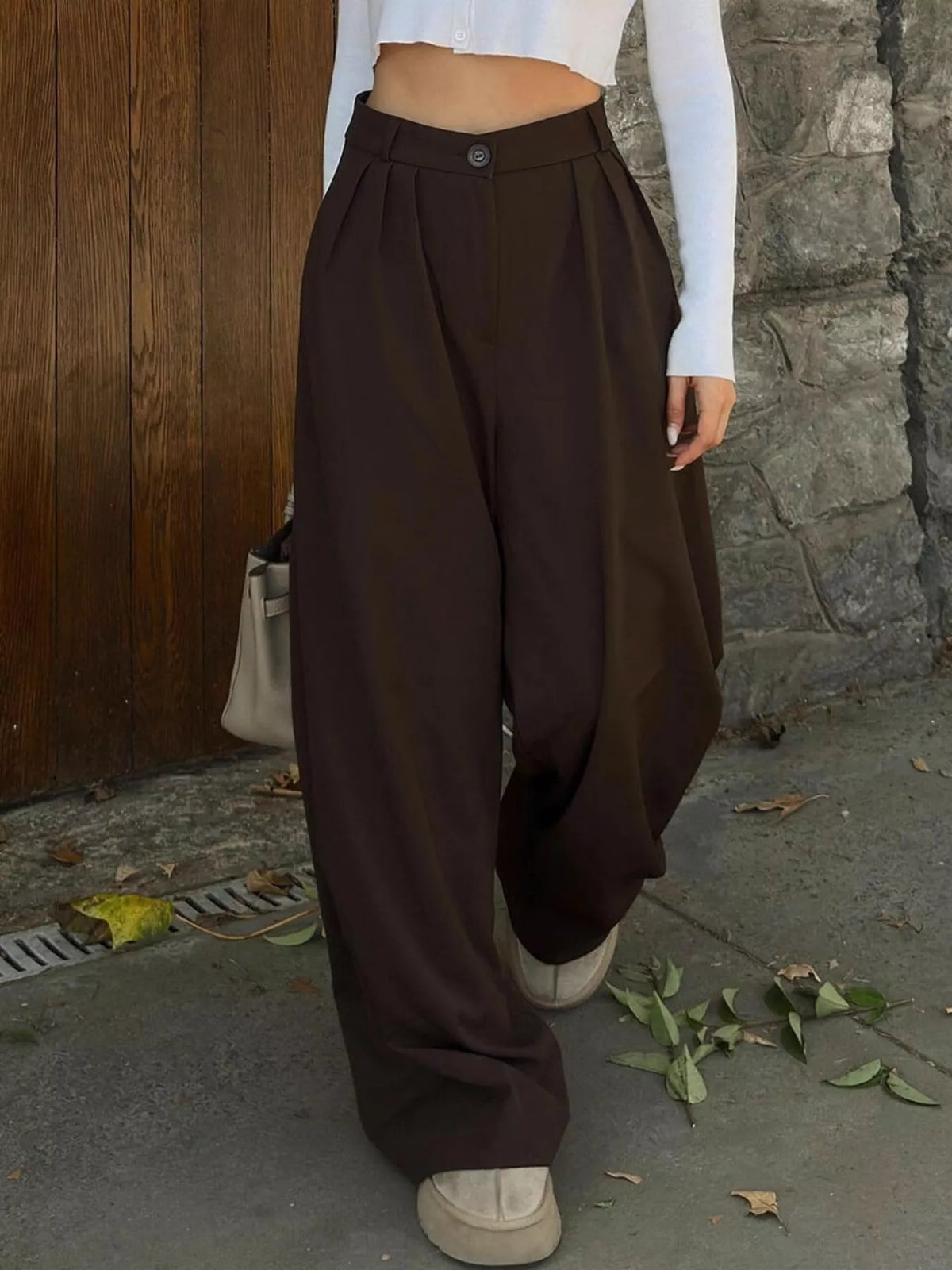 High-Waisted Pleated Wide-Leg Pants