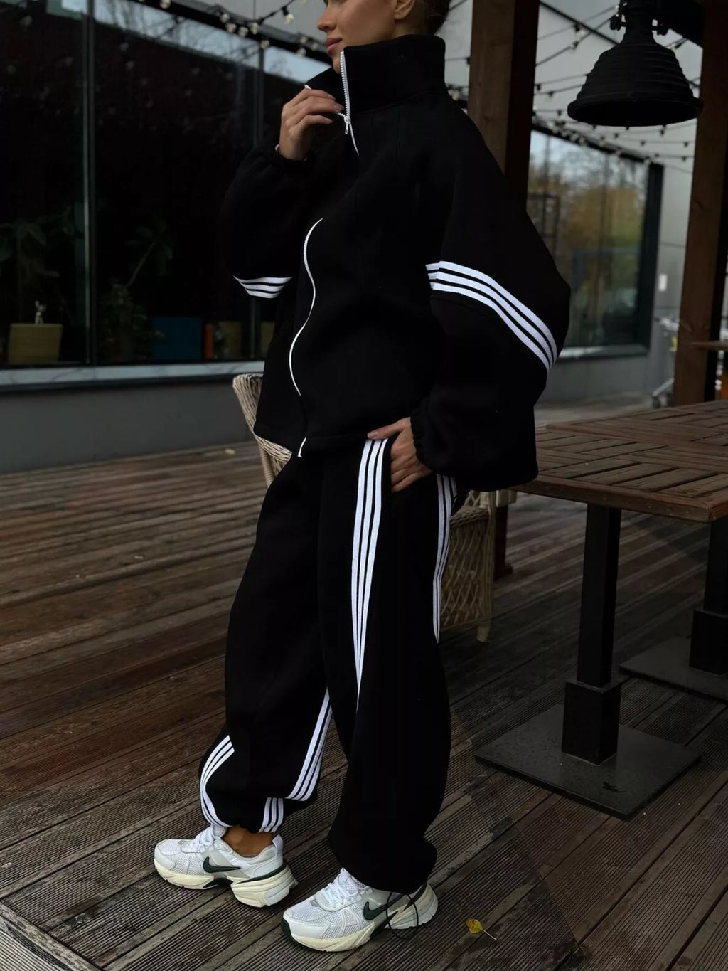 Contrast Striped Zip Up Top and Pants Set - Lilixa.store