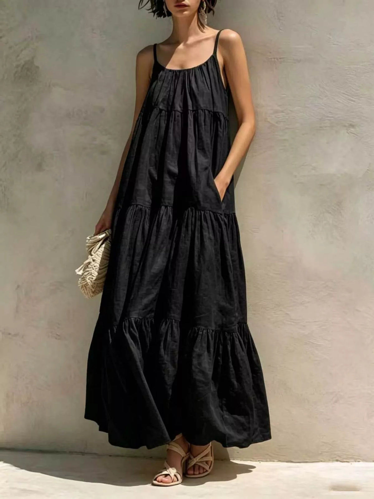 Tiered Scoop Neck Maxi Dress - Lilixa.store