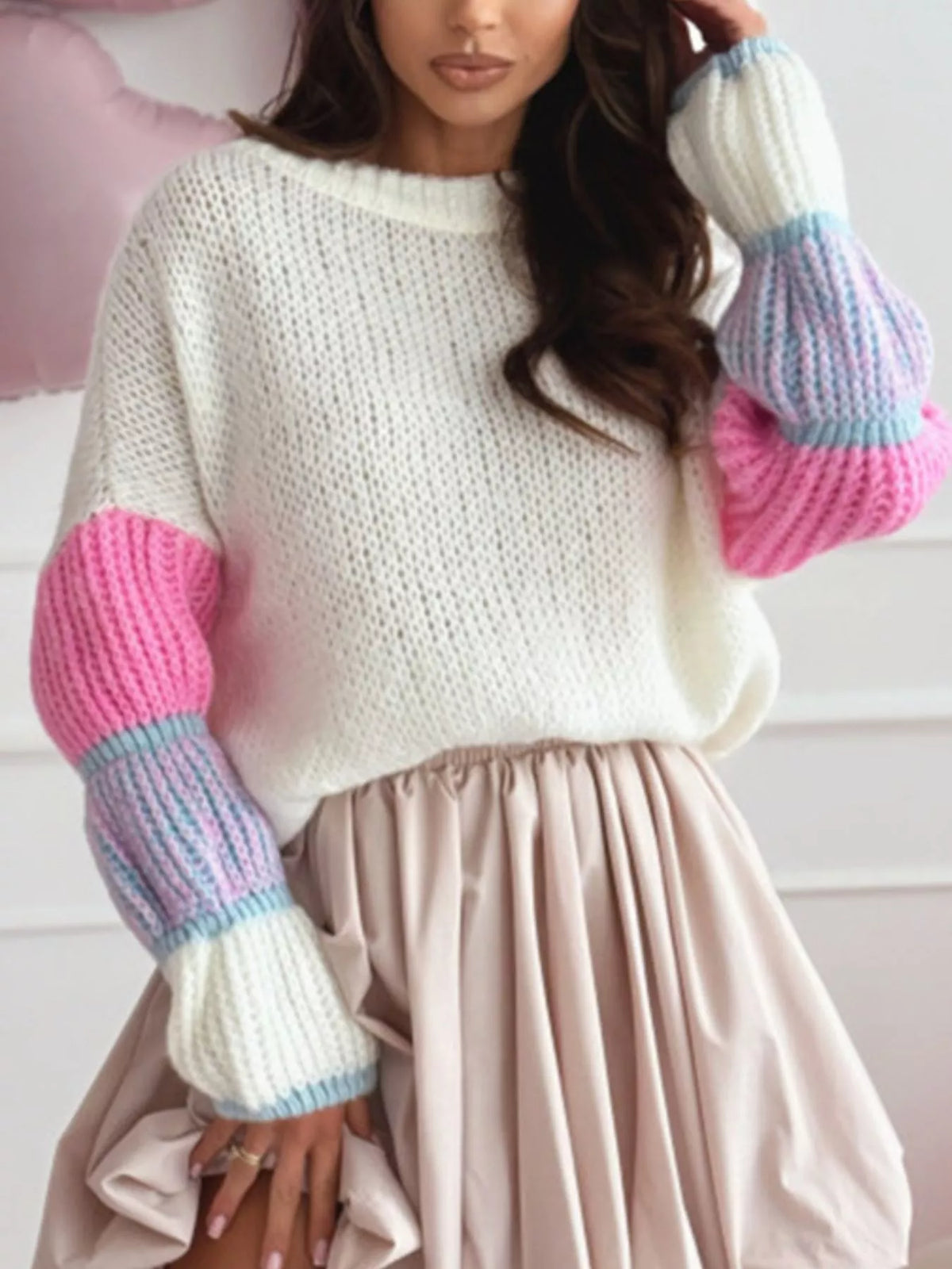Color Block Round Neck Sweater - Lilixa.store