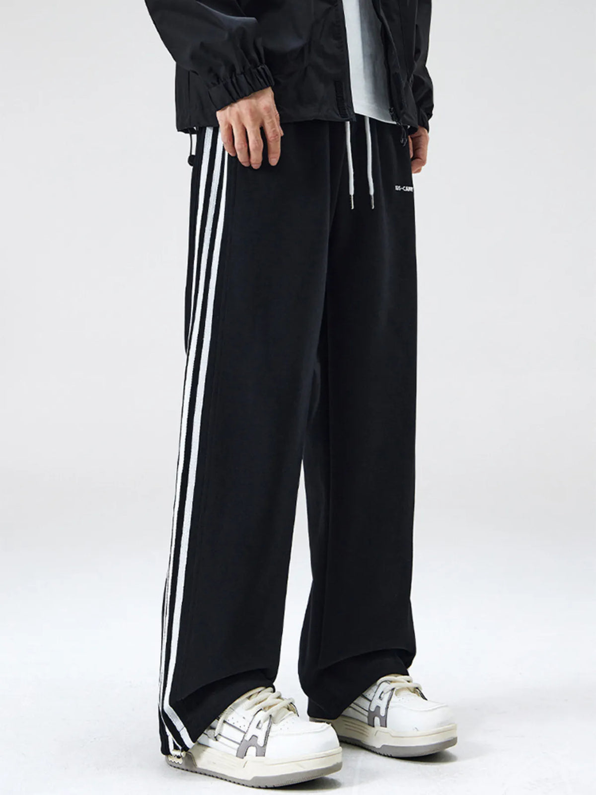 Men's Plus Size Drawstring Striped Wide Leg Pants, view 4