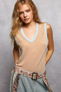 POL V-Neck Contrast Ribbed Sleeveless Tank - Lilixa.store