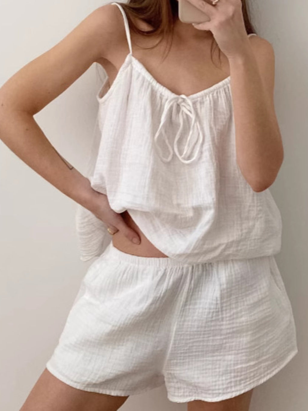 Tie Front Relaxed Fit Cami and Shorts Set - Lilixa.store