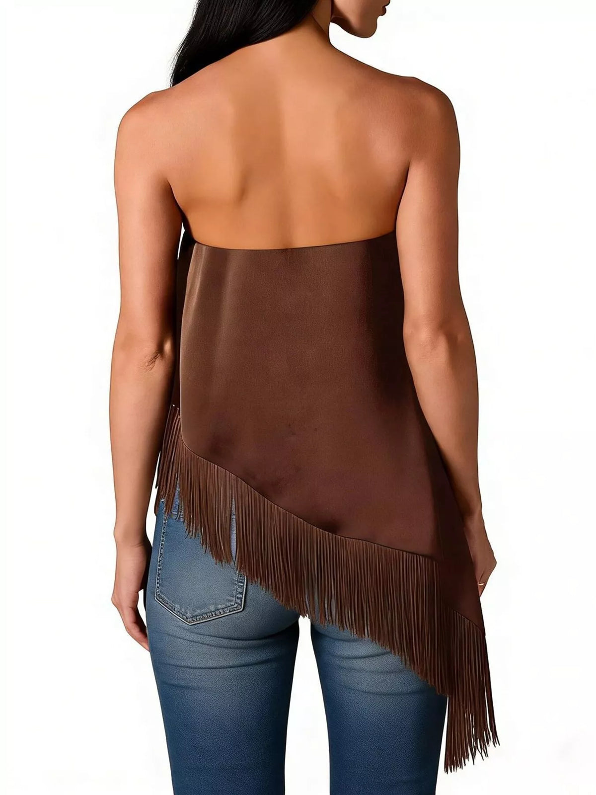 Asymmetric Fringe Tube Top, view 2