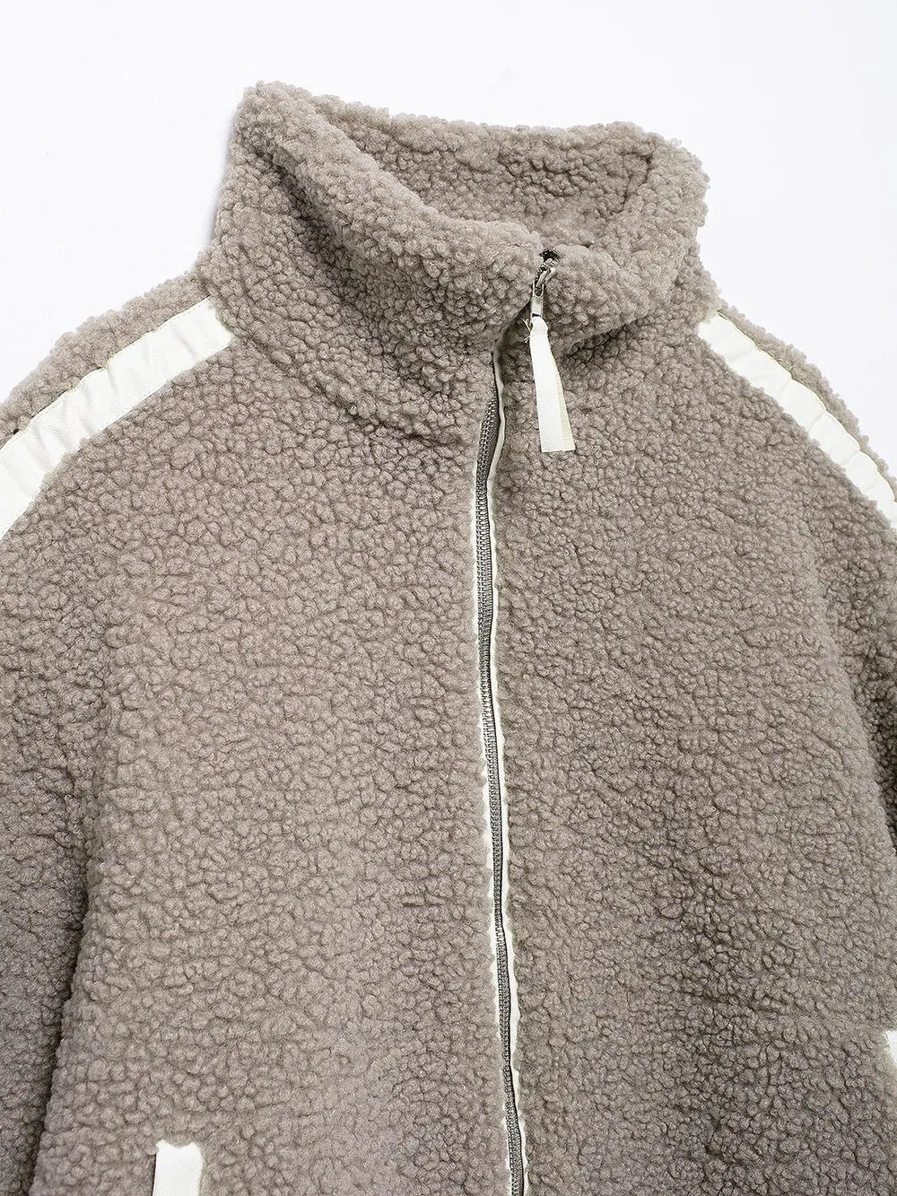 Zip Up Turtleneck Long Sleeve Plush Jacket, view 18