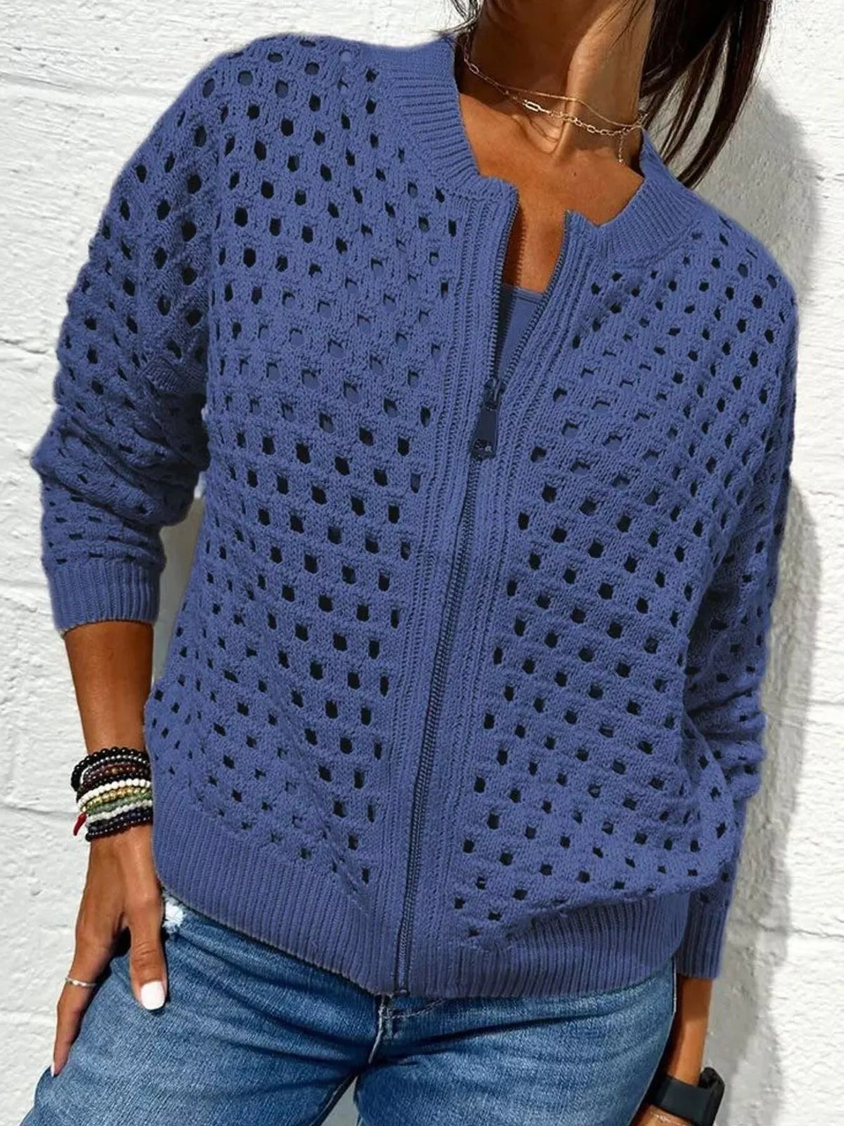 Full Size Crochet Knit Zip-Up Cardigan Plus Size - Lilixa.store