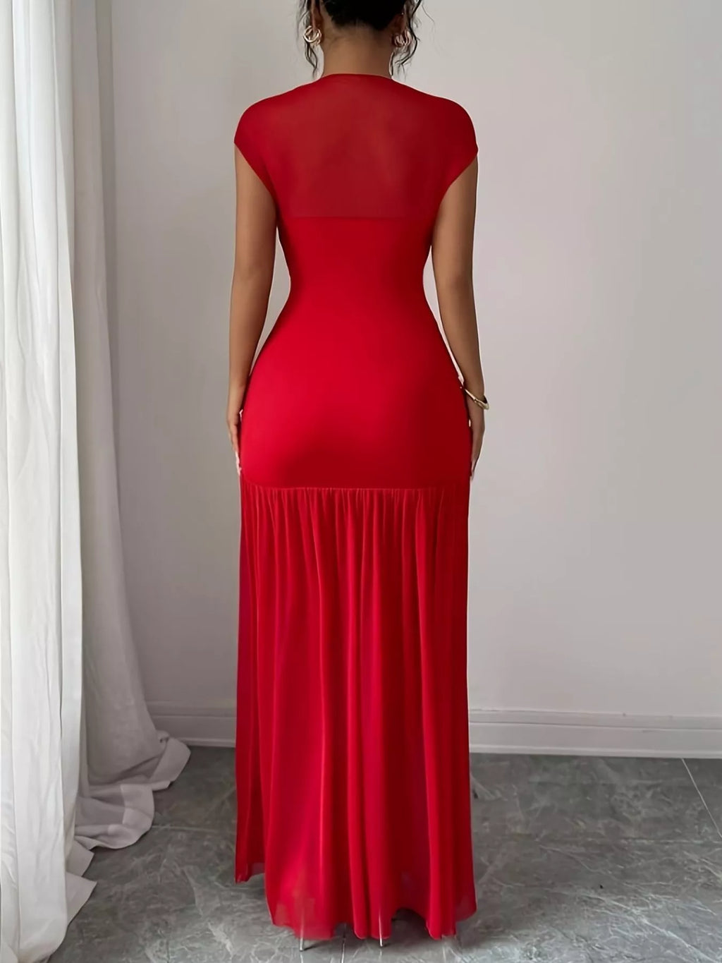 Ruched Cap Sleeve Maxi Dress - Lilixa.store