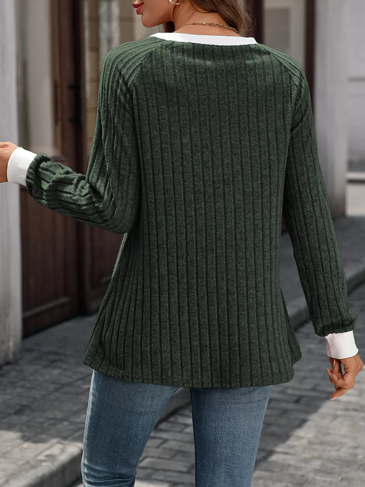 Ribbed Round Neck Raglan Sleeve Knit Top - Lilixa.store
