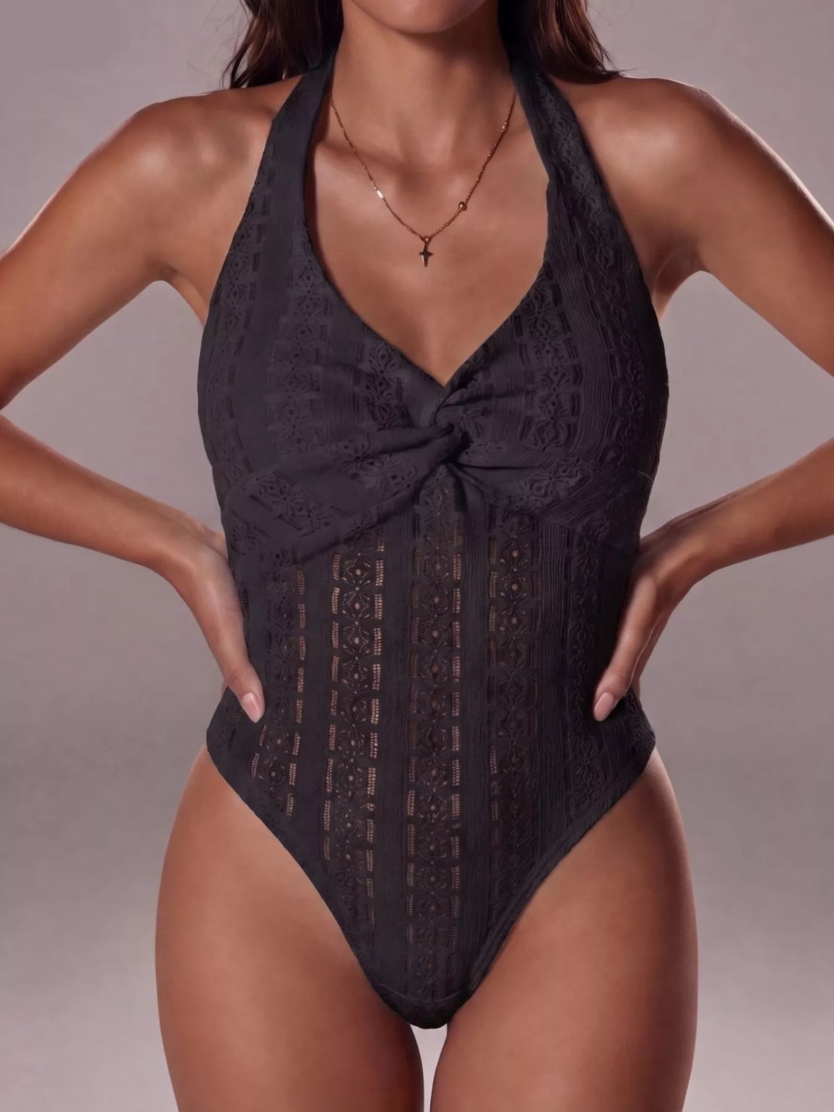 Halter Neck Twisted Front Bodysuit - Lilixa.store