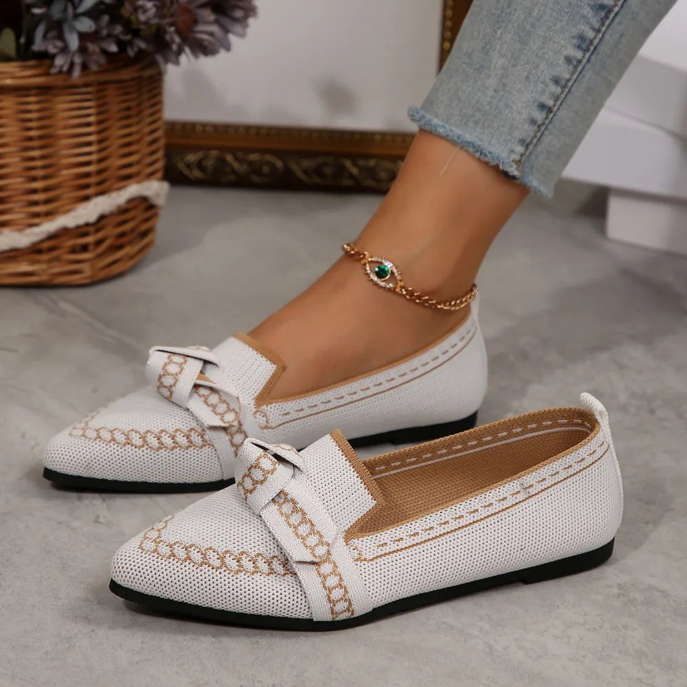 knitted Slip-On Flats with Bow, view 3