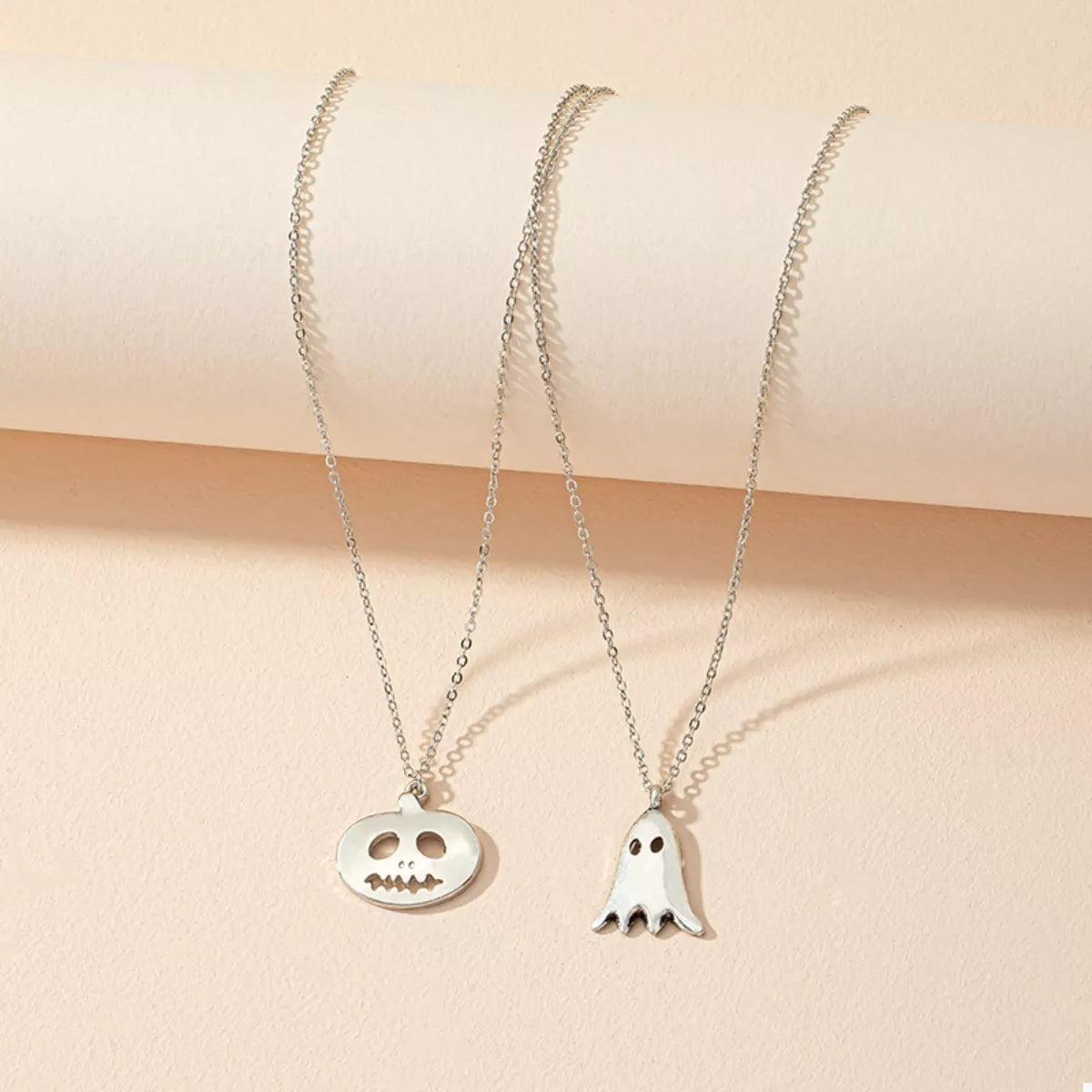 2 Piece Halloween Ghost & Pumpkin Pendant Necklace - Lilixa.store
