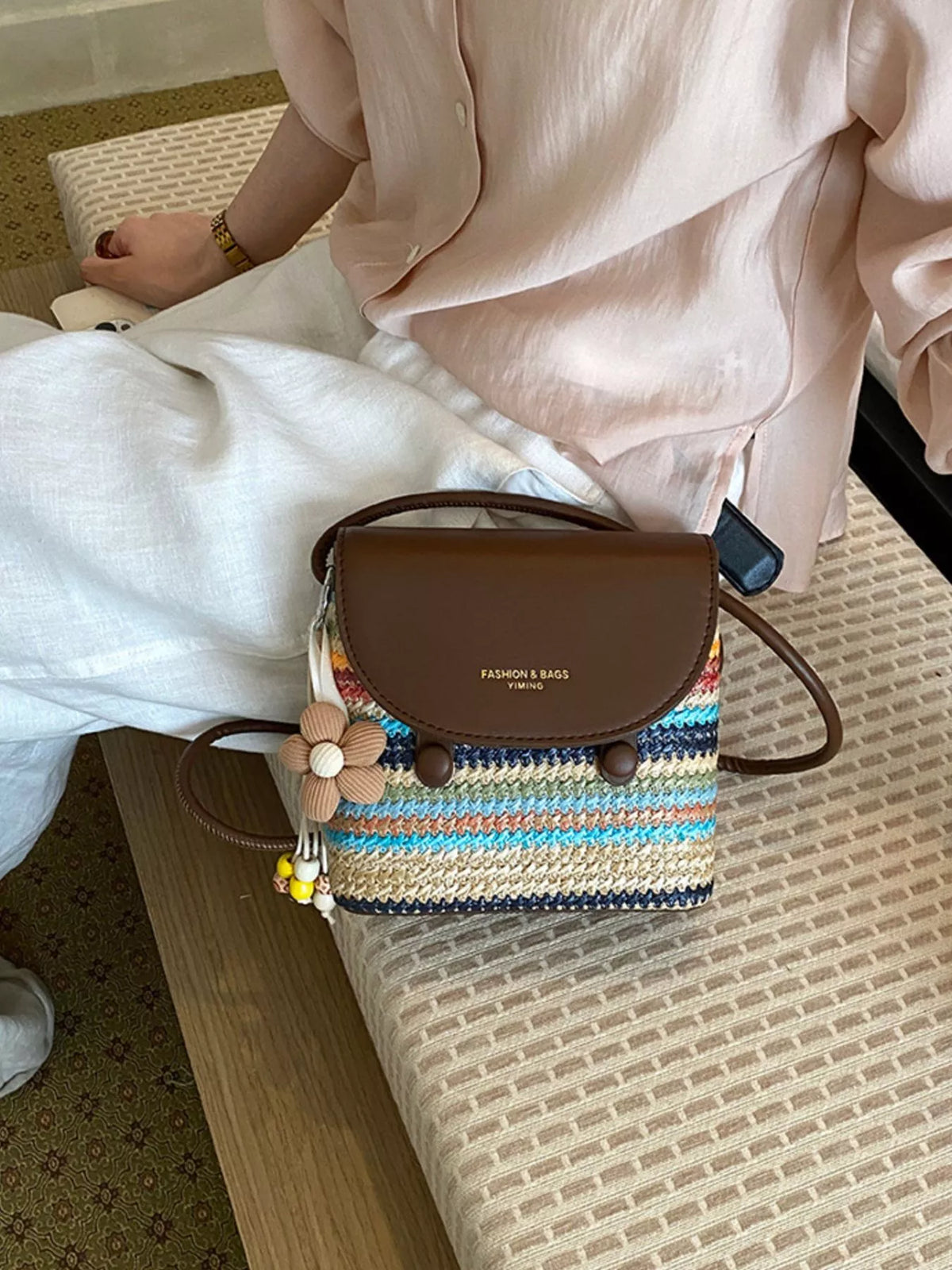 Striped Woven Crossbody Bag - Lilixa.store
