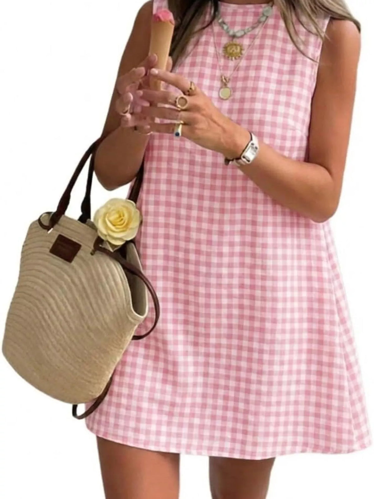 Gingham Sleeveless A-Line Mini Dress