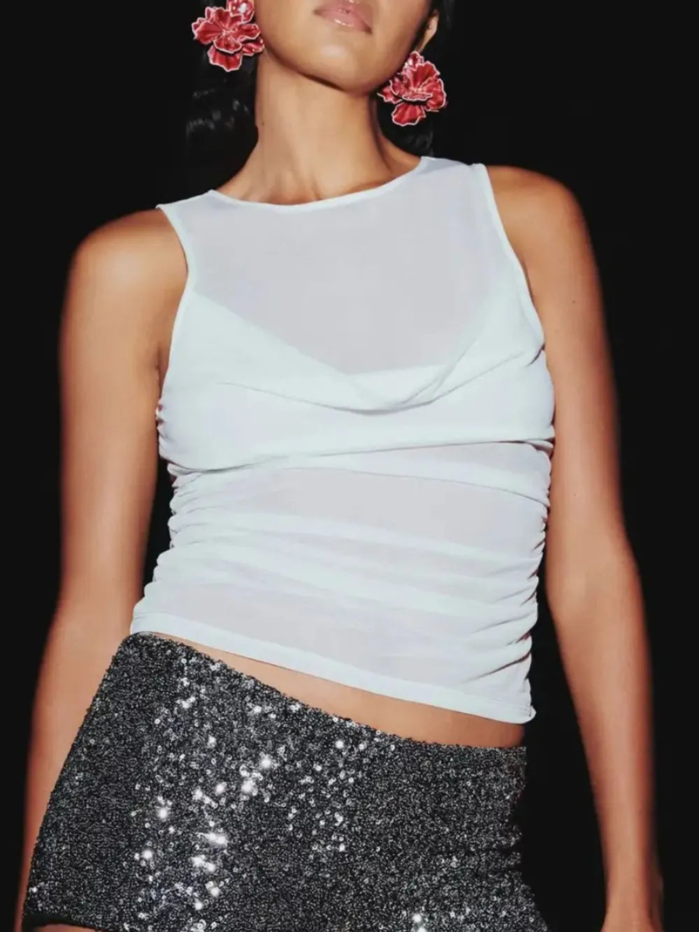 Ruched Round Neck Tank - Lilixa.store