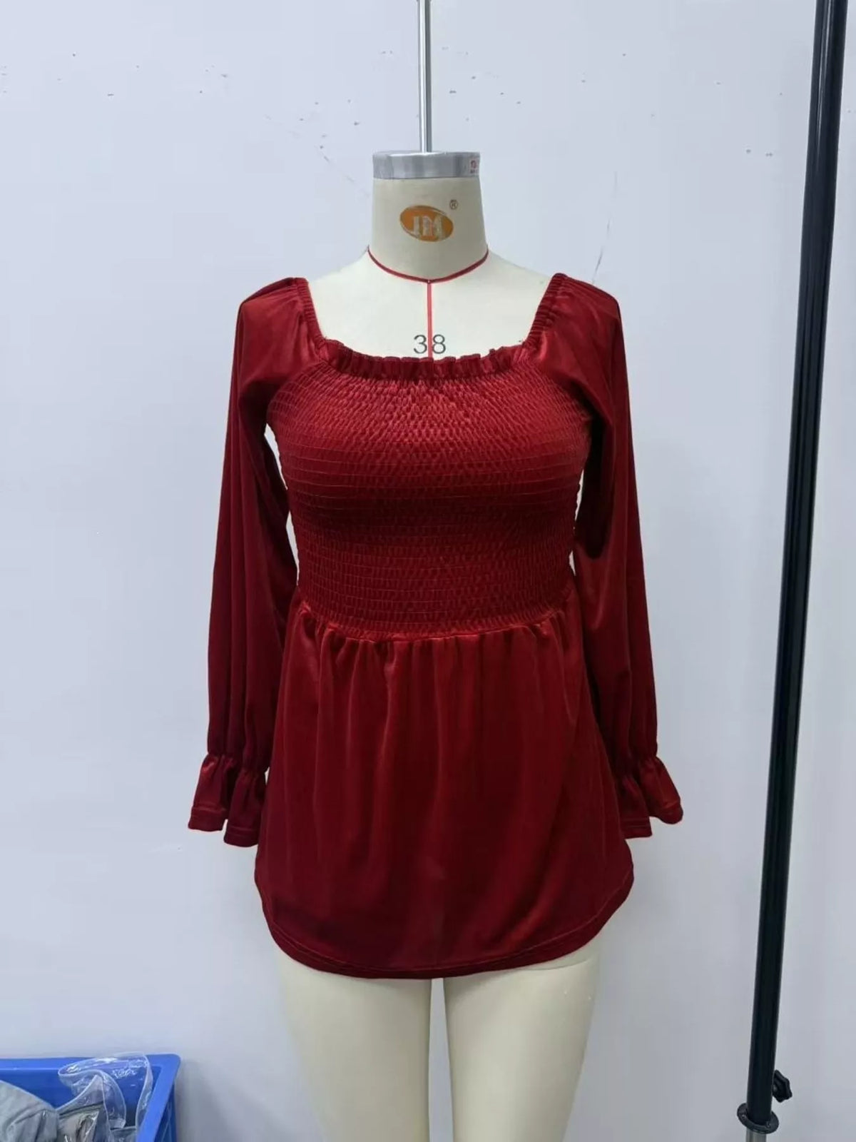 Velvet Smocked Peplum Blouse