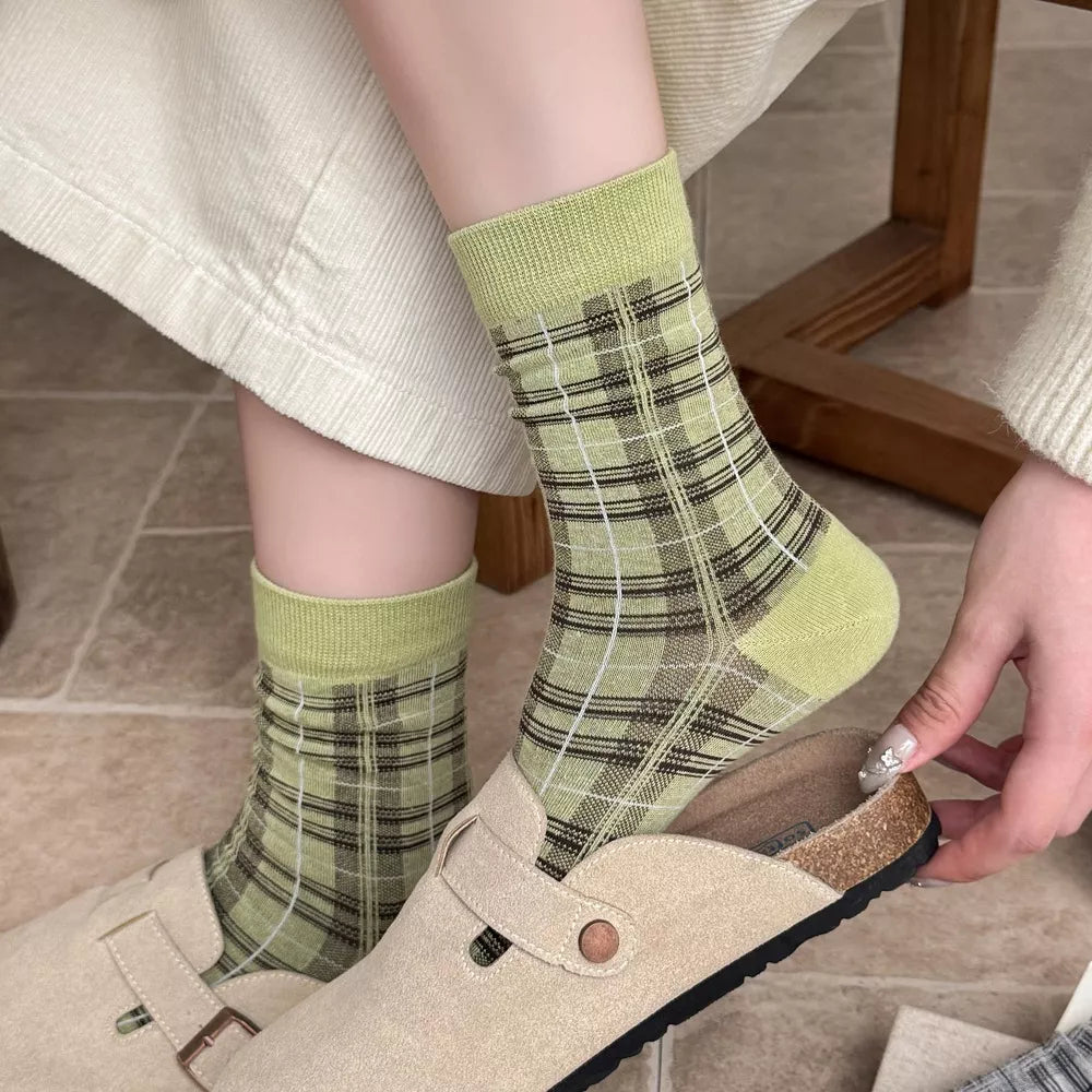 Plaid Mid-Calf Cotton Socks, view 2