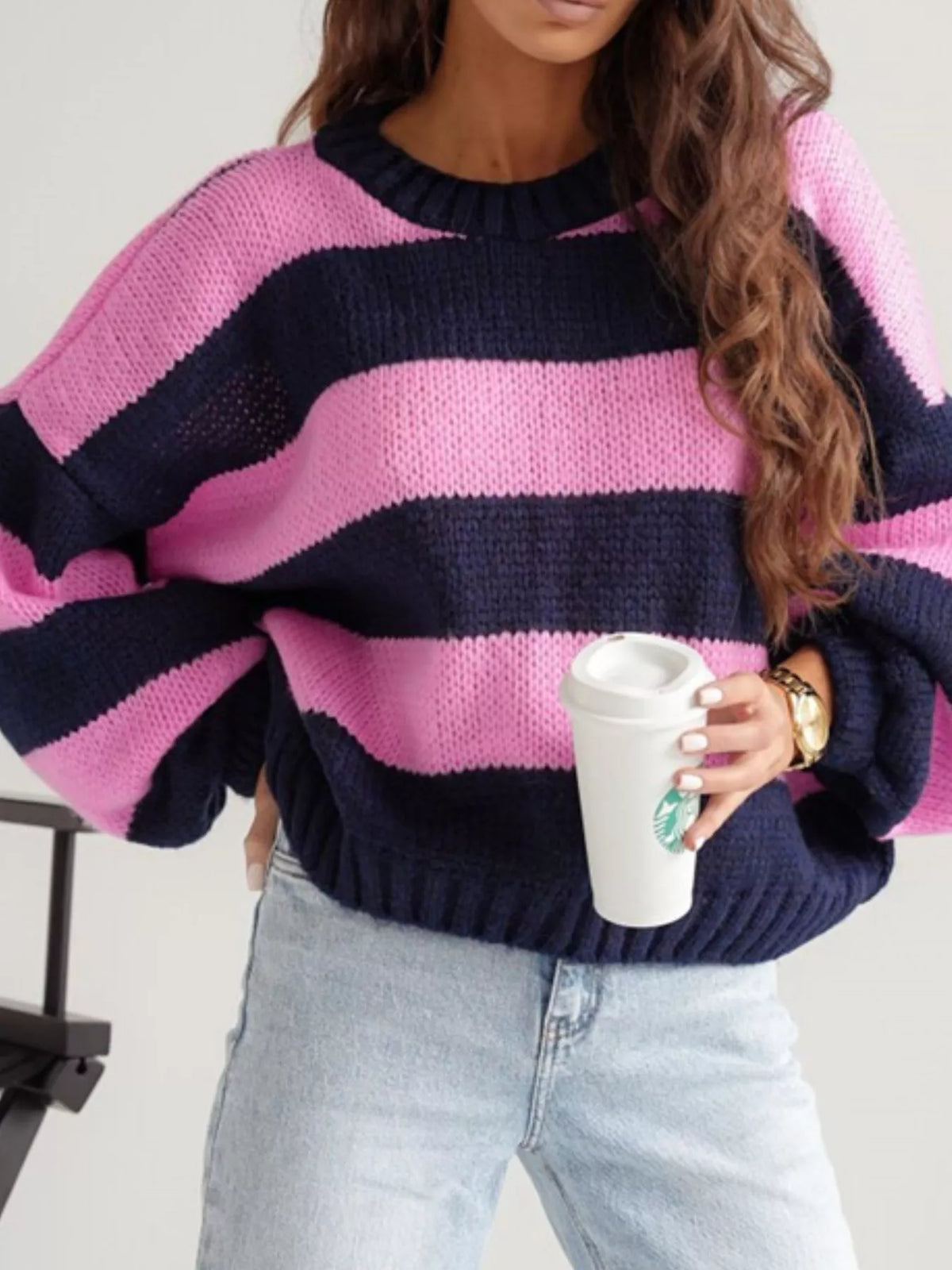 Striped Dropped Shoulder Sweater - Lilixa.store