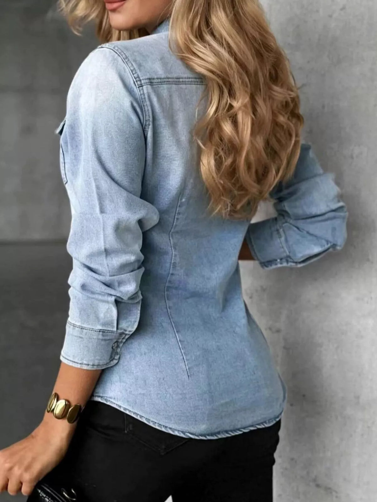 Snap Down Slim-Fit Denim Shirt
