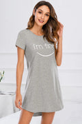 Graphic Round Neck Short Sleeve Lounge Dress - Lilixa.store