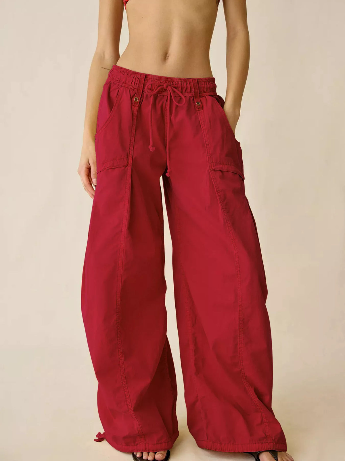 High-Waisted Cargo Wide-Leg Pants in Red