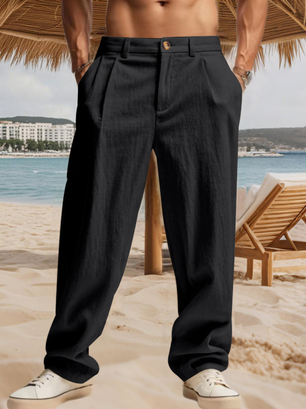 Men's Full Size Relaxed Fit Pleated Pants Plus Size in Black